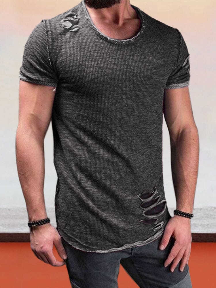 Round Neck Torn T-shirt T-Shirt coofandystore 