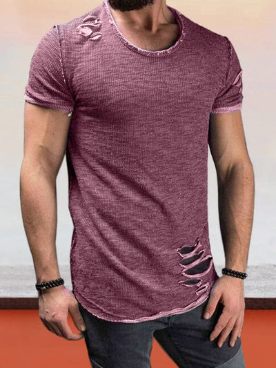Round Neck Torn T-shirt T-Shirt coofandystore Purple S 