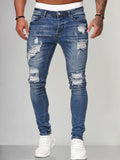 Slim Fit Torn Jeans Pants coofandystore Blue S 