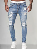 Slim Fit Torn Jeans Pants coofandystore Clear Blue S 