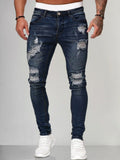 Slim Fit Torn Jeans Pants coofandystore Dark Blue S 