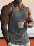 Solid Slim Fit Gym Knitted Tank Top Tank Tops coofandystore Dark Grey S 