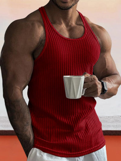 Solid Slim Fit Gym Knitted Tank Top Tank Tops coofandystore Red S 