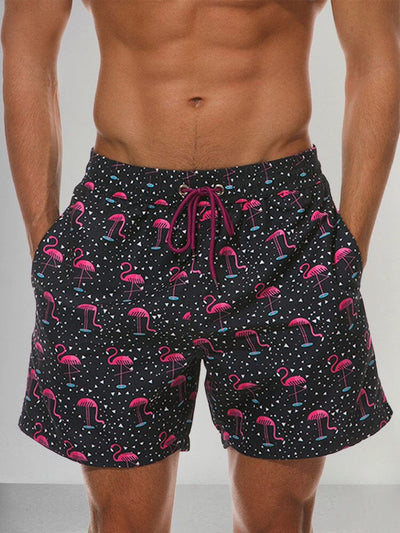 Printed Casual Beach Shorts Pants coofandystore Black Flamingo M 