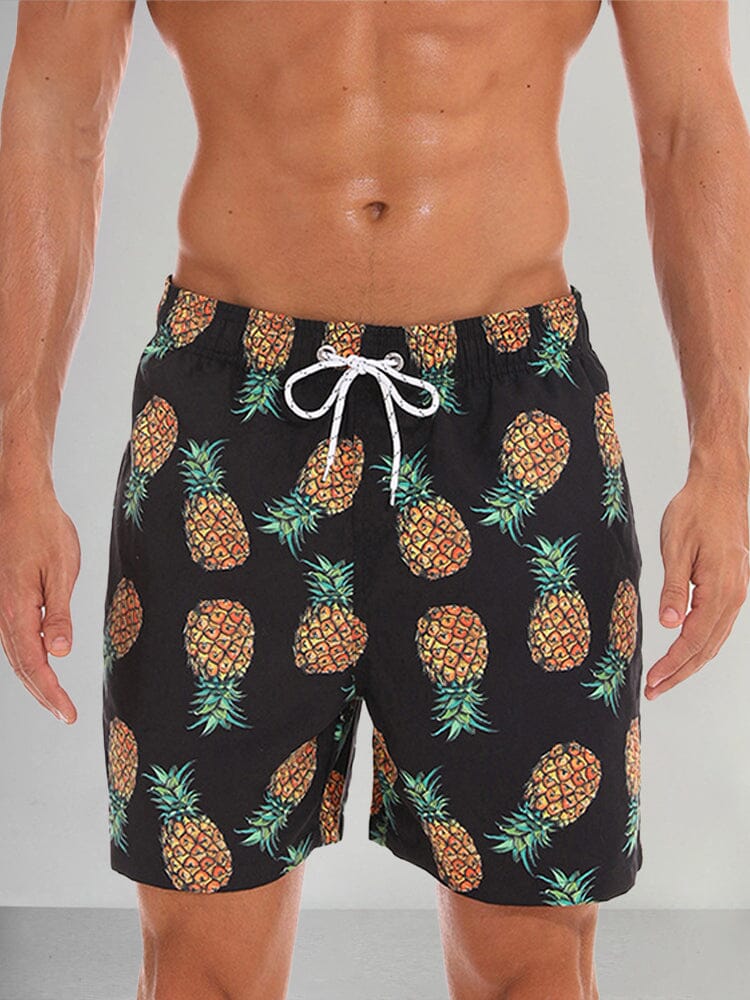 Printed Casual Beach Shorts Pants coofandystore Black Pineapple M 