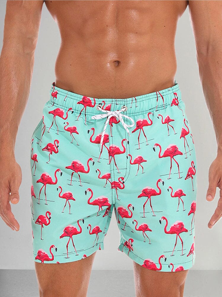 Printed Casual Beach Shorts Pants coofandystore Green Flamingo M 
