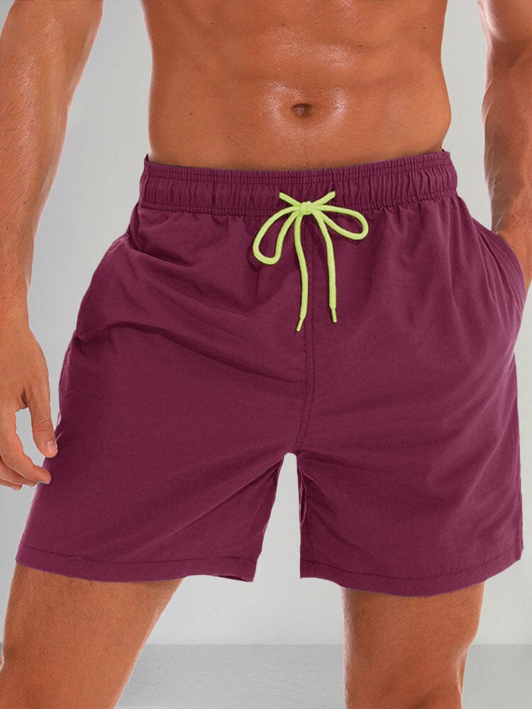 Solid Color Waterproof Beach Shorts Pants coofandystore Wine Red M 
