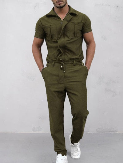 One-piece Woven Suit with Zipper Jumpsuit coofandystore Army Green M 
