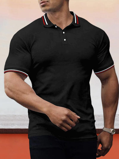 Collar Cuff Stripes Splicing Short-sleeved Polo Shirt Polos coofandystore 