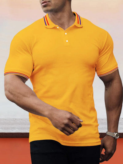 Collar Cuff Stripes Splicing Short-sleeved Polo Shirt Polos coofandystore 