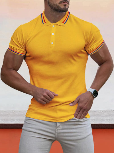 Collar Cuff Stripes Splicing Short-sleeved Polo Shirt Polos coofandystore Yellow M 