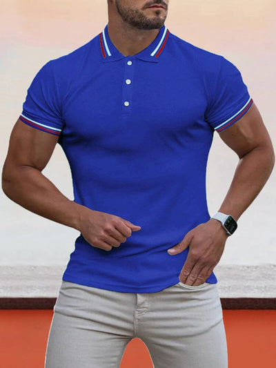 Collar Cuff Stripes Splicing Short-sleeved Polo Shirt Polos coofandystore Sky Blue M 