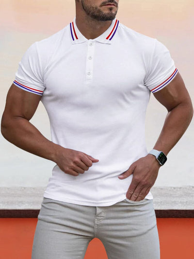 Collar Cuff Stripes Splicing Short-sleeved Polo Shirt Polos coofandystore White M 