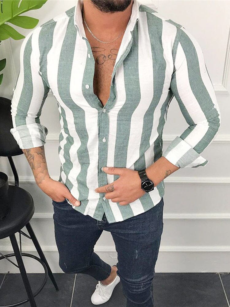 Stripe Long Sleeves Button Shirt Shirts coofandystore Green XS 