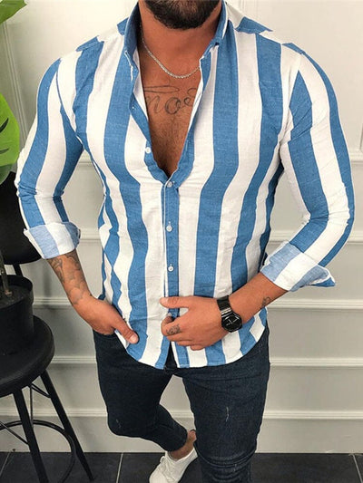 Stripe Long Sleeves Button Shirt Shirts coofandystore Blue XS 