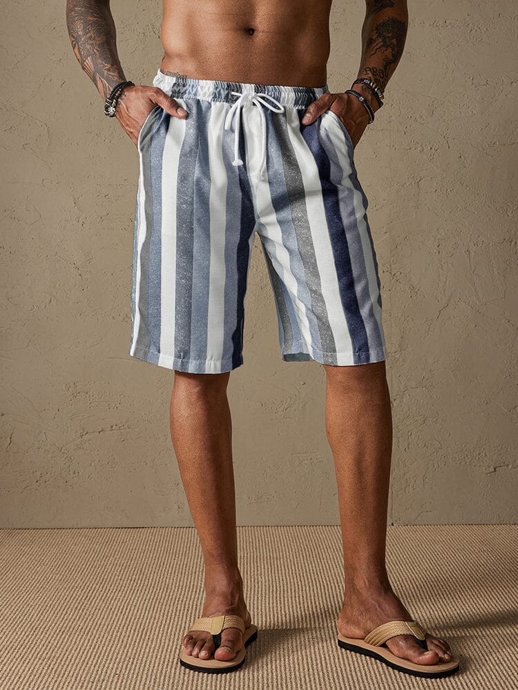Stripe Drawstring Cotton Linen Beach Shorts Shorts coofandystore Black S 