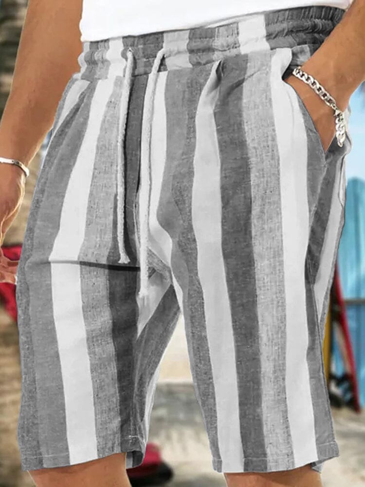 Stripe Drawstring Lightwaight Beach Shorts Shorts coofandystore Grey S 