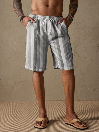 Stripe Drawstring Cotton Linen Beach Shorts Shorts coofandystore Grey S 