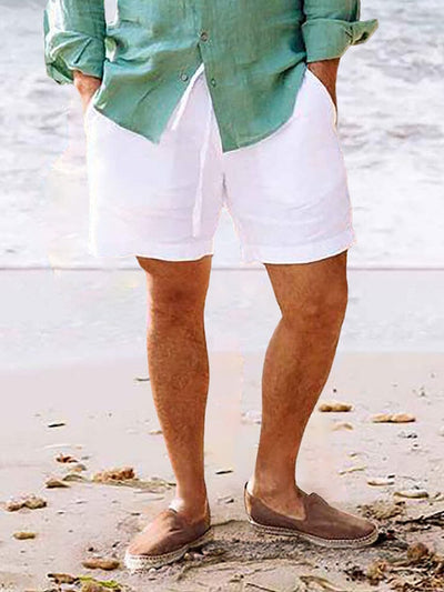 Cotton Linen Casual Beach Shorts Shorts coofandystore White M 