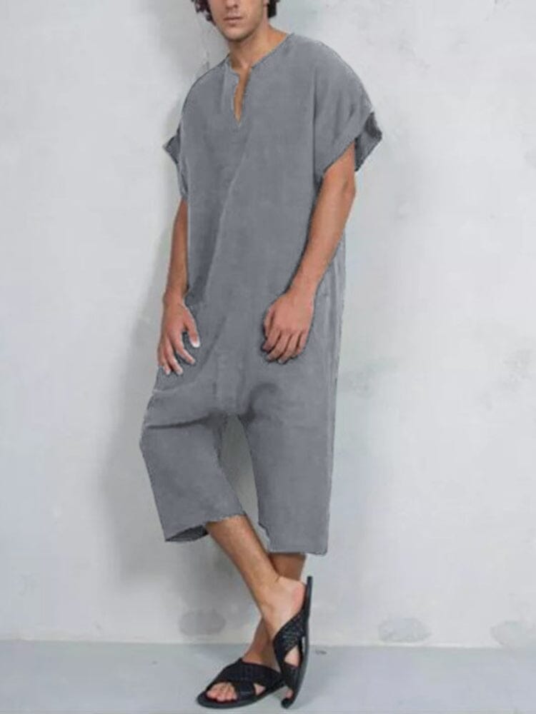Short Sleeve Cotton Linen Jumpsuit Jumpsuit coofandystore 