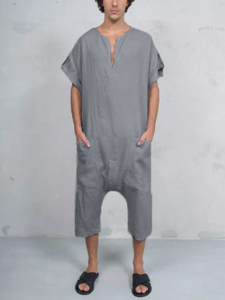 Short Sleeve Cotton Linen Jumpsuit Jumpsuit coofandystore 