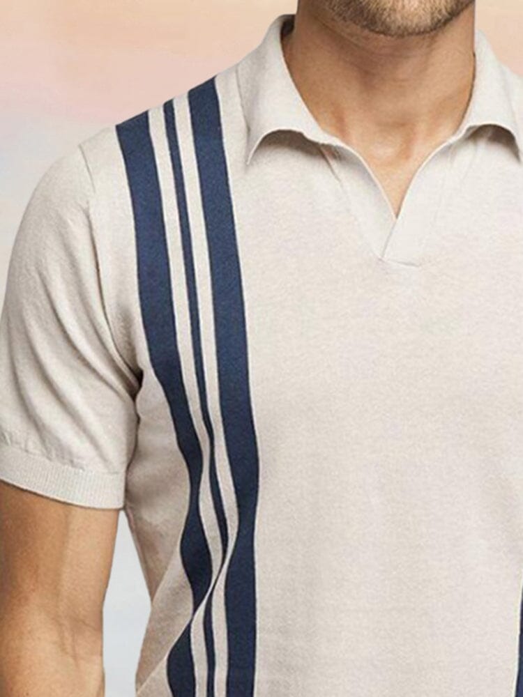Stripe Shirt Sleeves Knitted Polo Shirt Polos coofandystore 
