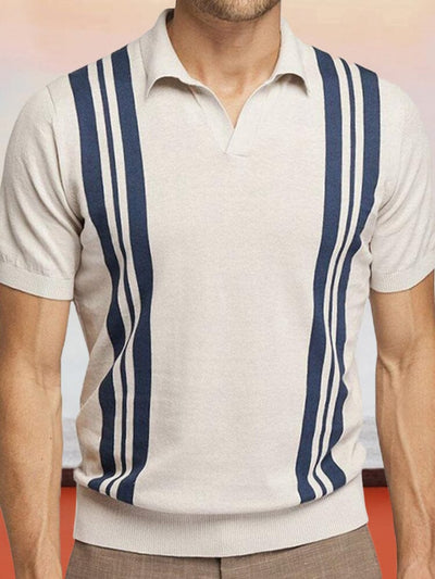Stripe Shirt Sleeves Knitted Polo Shirt Polos coofandystore 