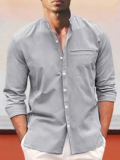 Cotton Linen Long Sleeve Shirt Shirts coofandystore Grey M 