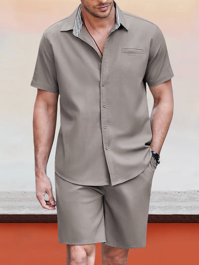 Casual Short Sleeve Shirt Set Sets coofandystore Grey S 