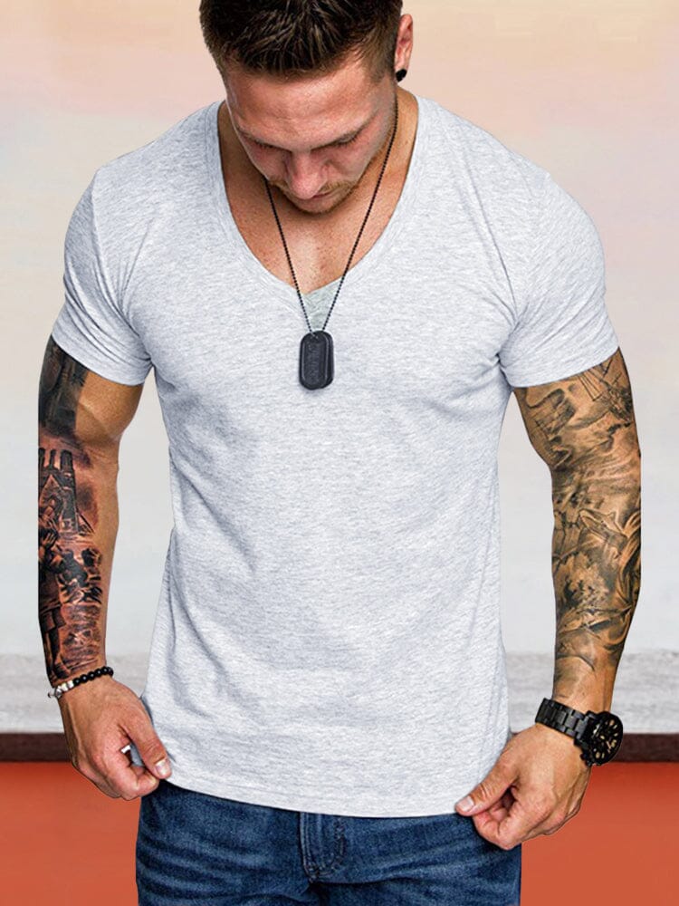 V-neck Solid Color Workout T-Shirts T-Shirt coofandystore 