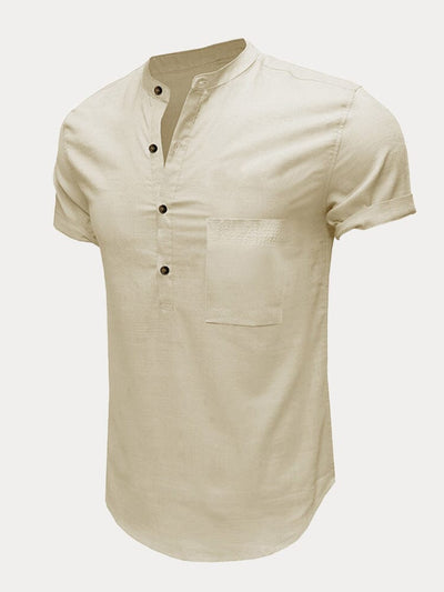 Cotton and Linen Button Shirt with Pocket Shirts coofandystore 