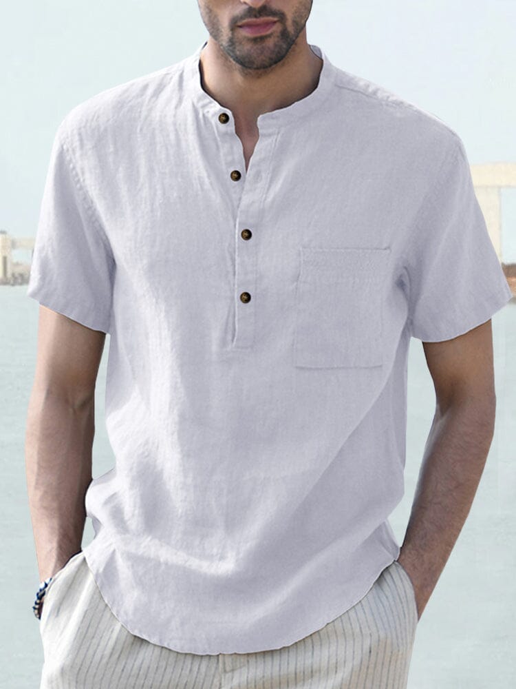 Cotton and Linen Button Shirt with Pocket Shirts coofandystore White S 