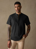 Cozy Half Button Cotton Linen Shirt Shirts coofandystore Black S 