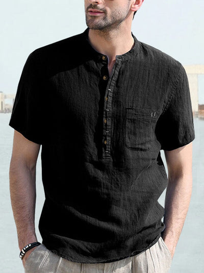 Casual Half Button Cotton Linen Shirt Shirts coofandystore Black S 