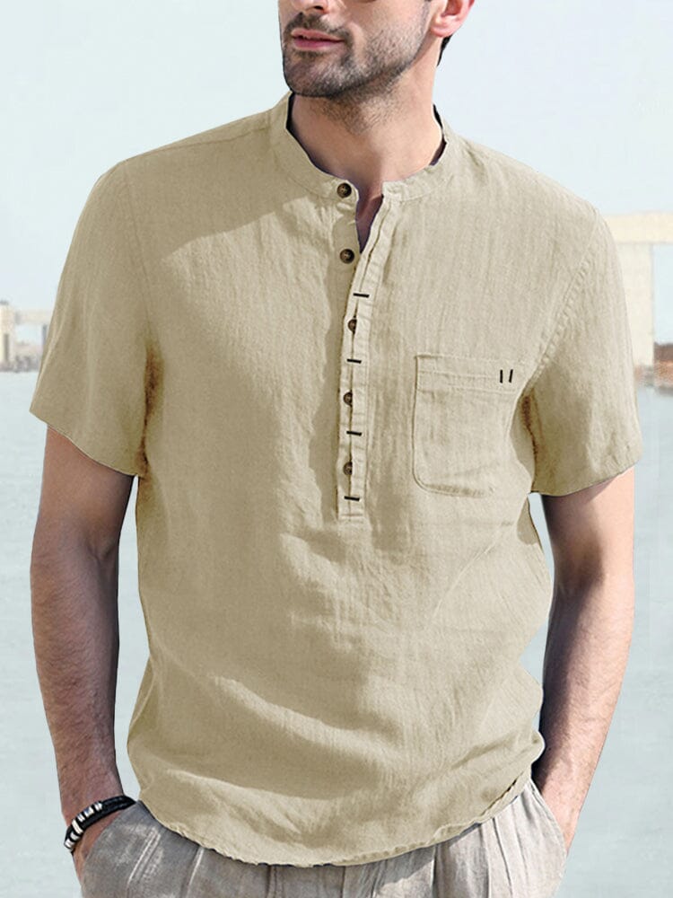 Casual Half Button Cotton Linen Shirt Shirts coofandystore Apricot S 