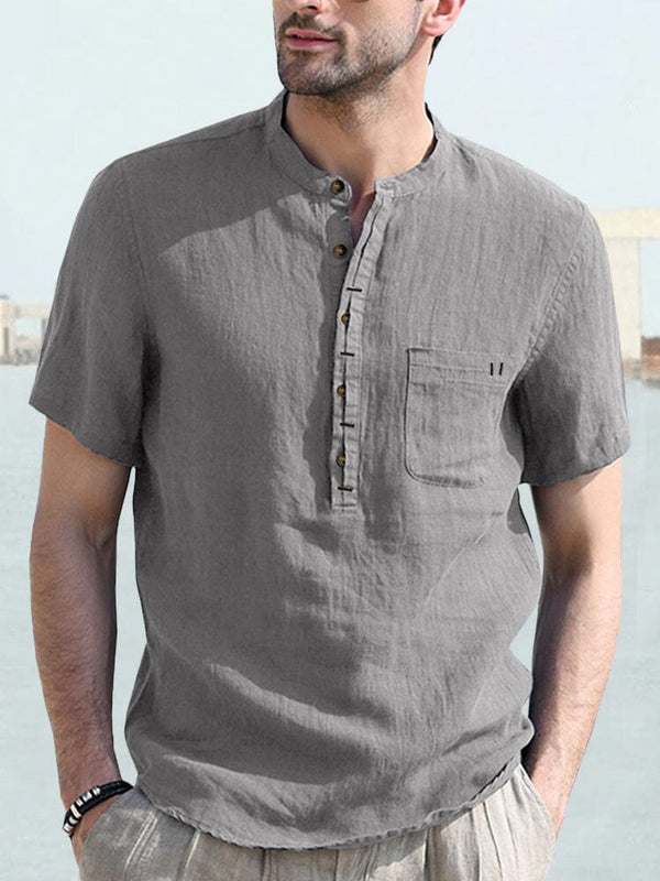 Casual Half Button Cotton Linen Shirt Shirts coofandystore Dark Grey S 