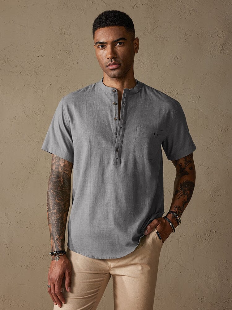 Cozy Half Button Cotton Linen Shirt Shirts coofandystore Grey S 