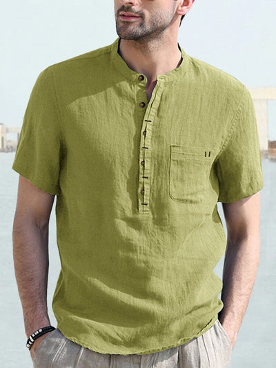 Casual Half Button Cotton Linen Shirt Shirts coofandystore Green S 