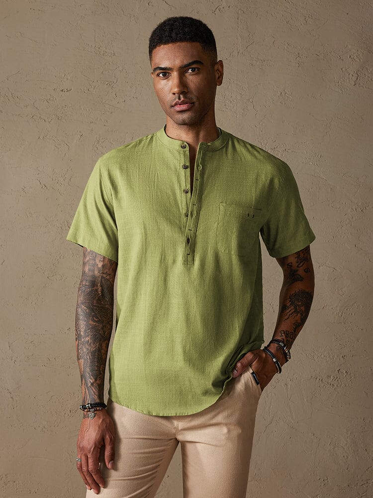 Cozy Half Button Cotton Linen Shirt Shirts coofandystore Green S 