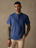 Cozy Half Button Cotton Linen Shirt Shirts coofandystore Royal Blue S 