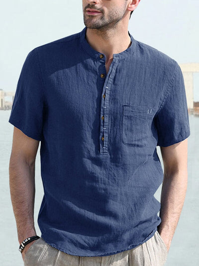 Casual Half Button Cotton Linen Shirt Shirts coofandystore Royal Blue S 