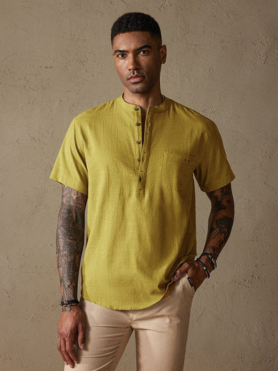 Cozy Half Button Cotton Linen Shirt Shirts coofandystore Turmeric S 