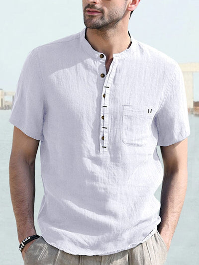 Casual Half Button Cotton Linen Shirt Shirts coofandystore White S 