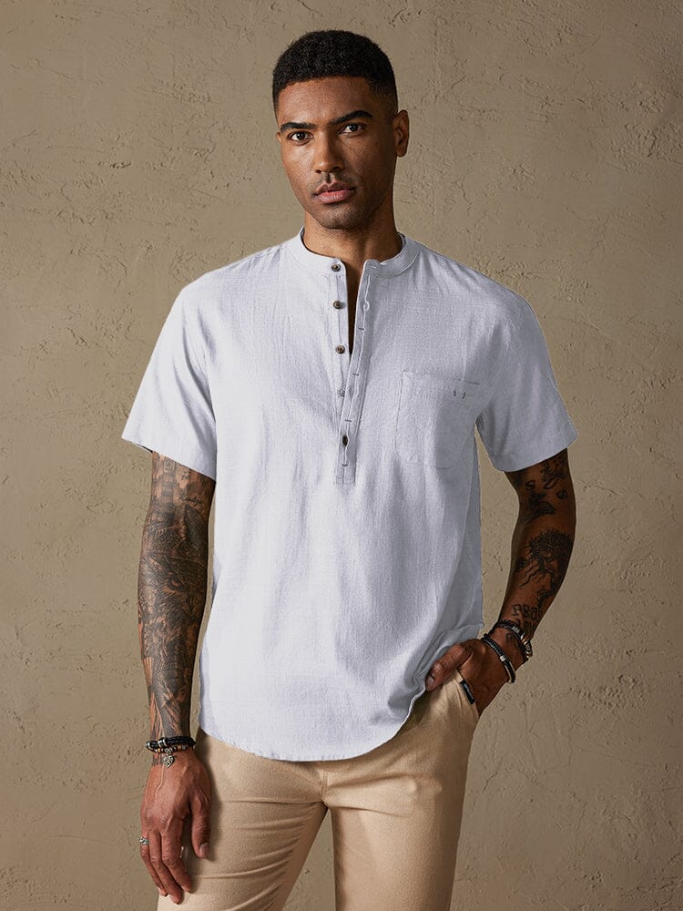 Cozy Half Button Cotton Linen Shirt Shirts coofandystore White S 