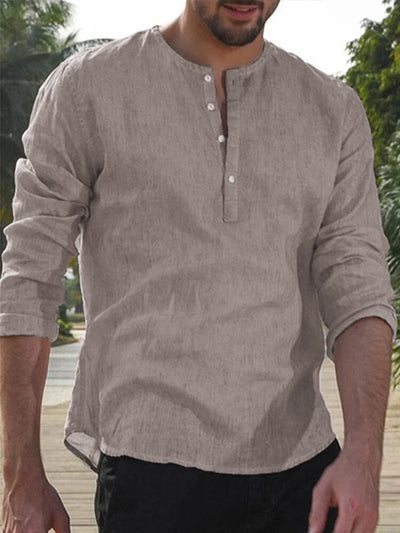 Cotton Linen Half Button Long Sleeves Shirt Shirts coofandystore 