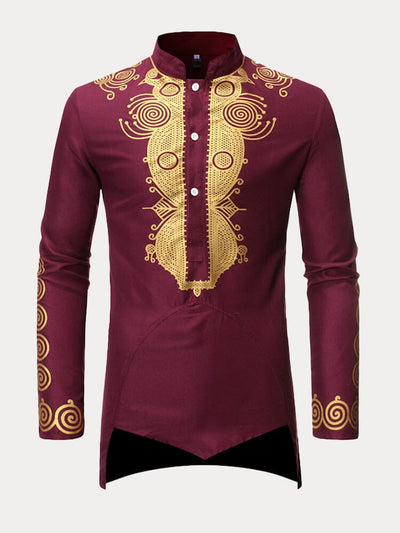 Ethnic style Stand Collar Casual Top Shirts coofandystore Wine Red M 