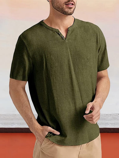 Cotton Linen Short Sleeve Shirt Shirts & Polos coofandystore Army Green M 