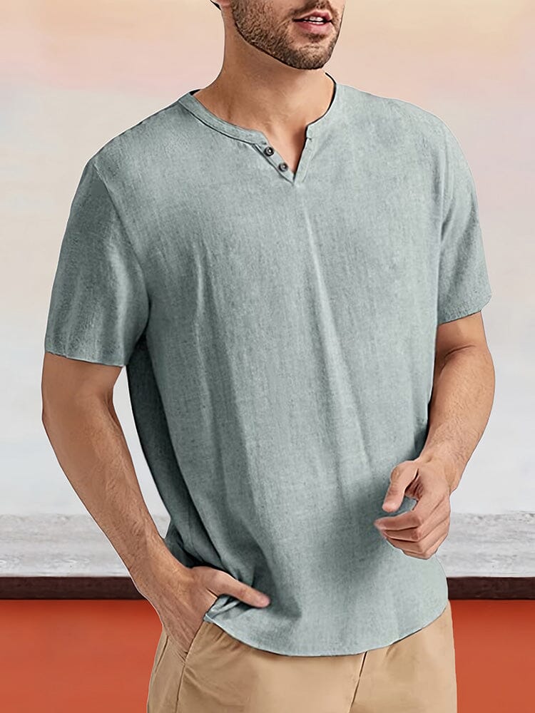 Cotton Linen Short Sleeve Shirt Shirts & Polos coofandystore Grey M 