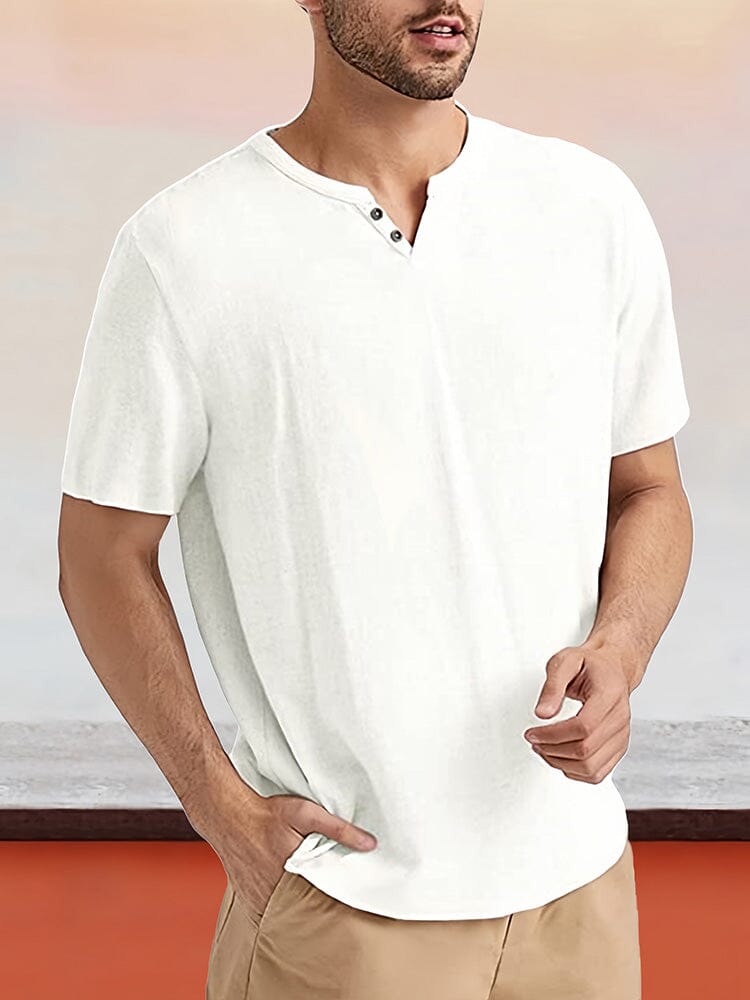 Cotton Linen Short Sleeve Shirt Shirts & Polos coofandystore White M 