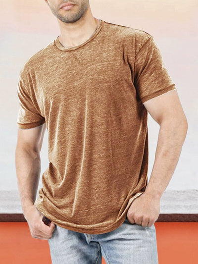 Classic Casual Solid Round Neck T-shirt T-Shirt coofandystore Light Brown S 